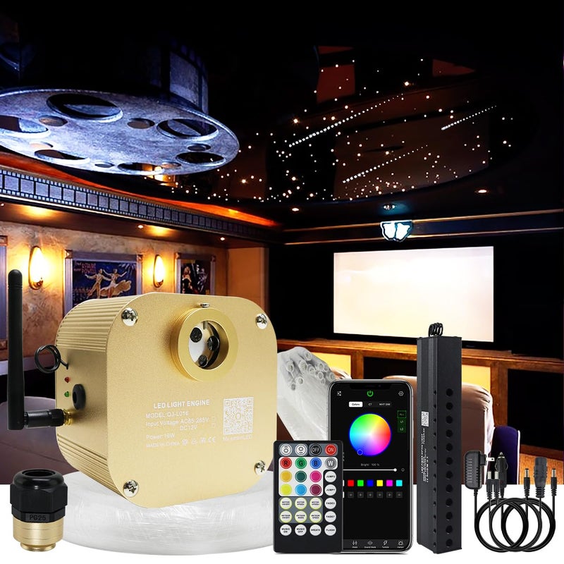 AKEPO Car Home 16W RGBW Twinkle Meteor Fiber Optic Lights, APP+Music Control +550pcs*4m/13.1ft*0.03in Optical Fiber Cable +Remote Shooting Star Starlight Headliner Ceiling Light Kit - Image 1